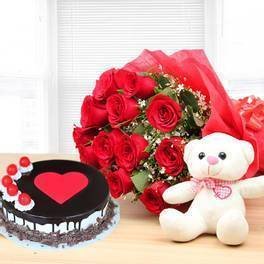 Red Roses Teddy Cake Combo