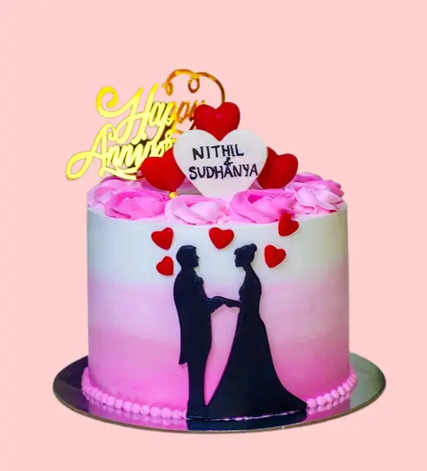 Online eggless Anniversary theme birthday cakes Bangalore mirasin
