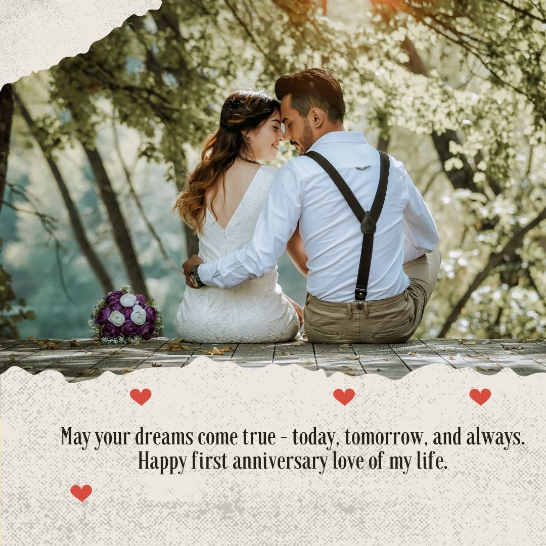 Placca Cuore In Legno '1° Anniversario Matrimonio' Con Scritta Romantica - Regalo Per Coppie